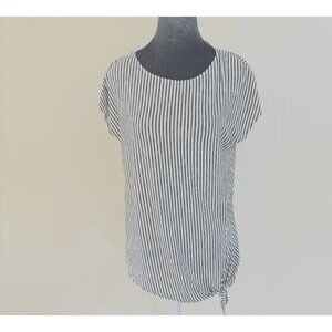 Max Studio‎ London Black & White Striped Short-Sleeve Top With Side Knot Detail.